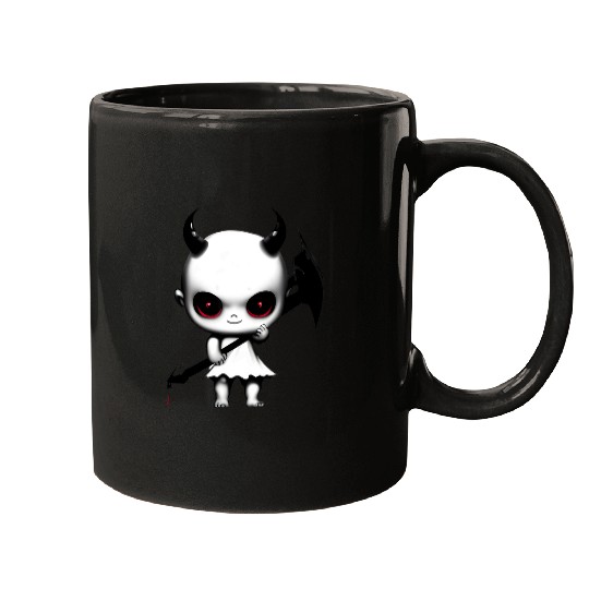 Cute Demon Baby with Horns and Bat Wings Mugs