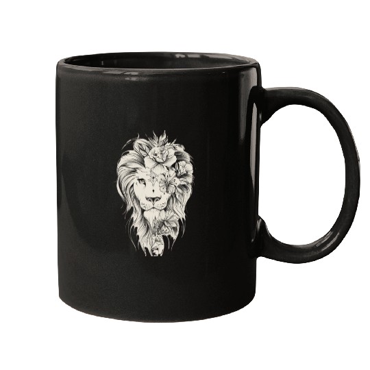 Floral Lion Tattoo Design Mugs