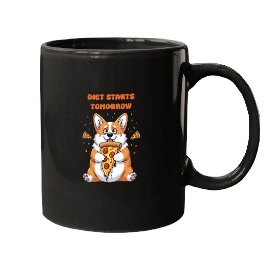 Cuddly Corgi Eating Pizza Meme Mugs