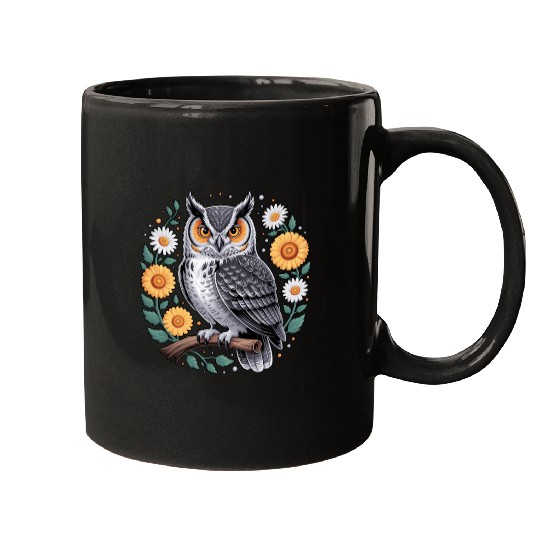 Floral Owl With Flowers And Blossoms Mugs