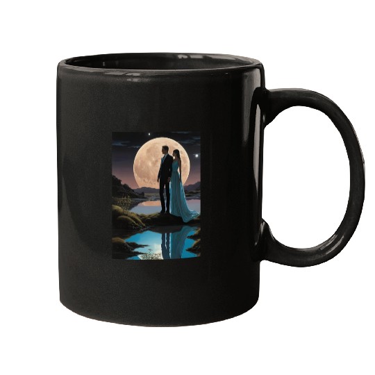 Romantic Moonlit Couple Illustration Mugs