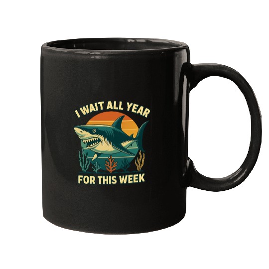 Shark Retro Sunset Bold Ocean Predator  Mugs