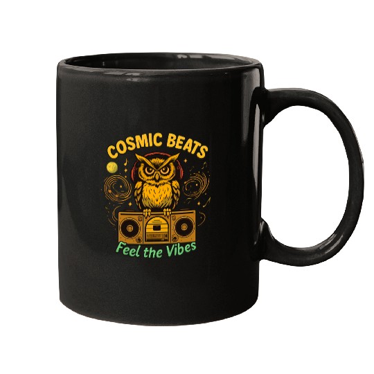 Cosmic Beats Retro Owl Vintage Vibes Mugs