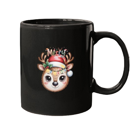 Rudolph Reindeer Watercolor Cozy Holiday Art Mugs