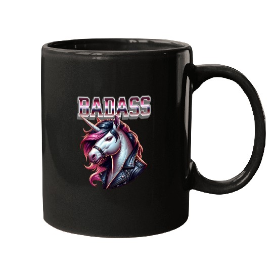 Unicorn Badass Leather Jacket Design Mugs