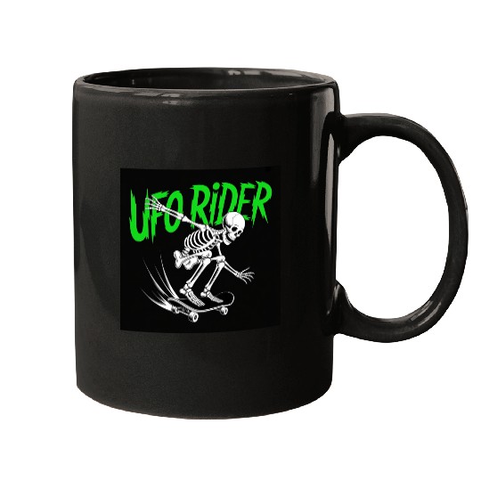 UFO Skeleton Skateboard Design Mugs