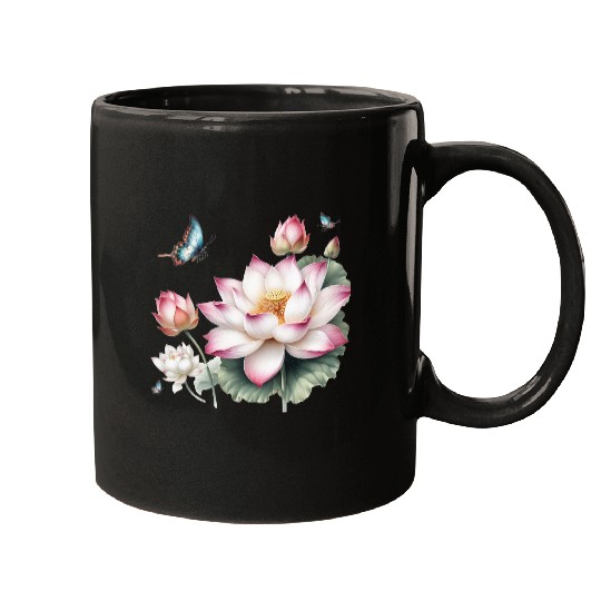 Light Pink Lotus and Butterflies  Mugs