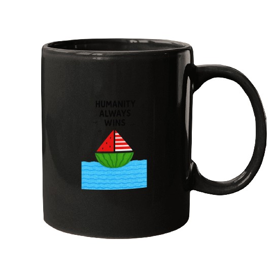 Watermelon Sailboat with Humanity Wins Quote Mugs