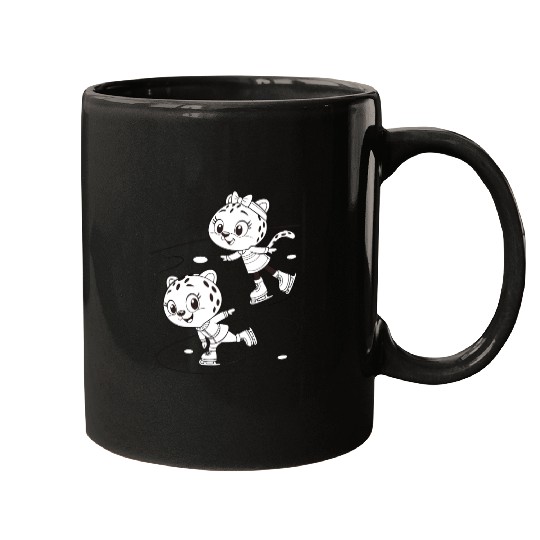 Black-and-White Leopard Cubs Ice Skating  Mugs