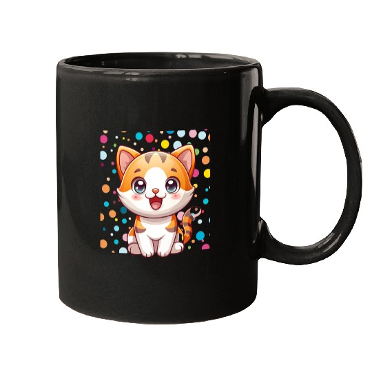 Adorable Cartoon Cute Cat Polka Dots  Mugs