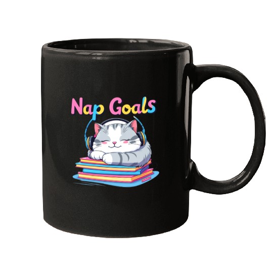 Cute Cat Nap Goals Design Mugs