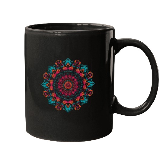 Vivid Floral Mandala Pattern Mugs