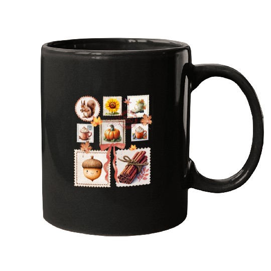 Watercolor Autumn Postage Stamps Fall Vibes Autumn Mugs
