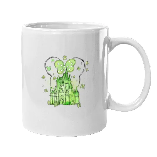 Disneyland St Patricks Day Mugs, Clover Disney Castle Minnie Mouse Mugs