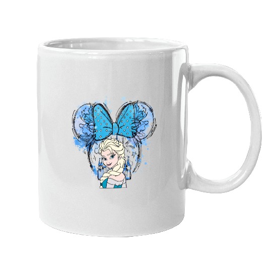 Elsa Mickey Ears Mugs, Disney Princess Mugs, Elsa Watercolor Castle Mugs