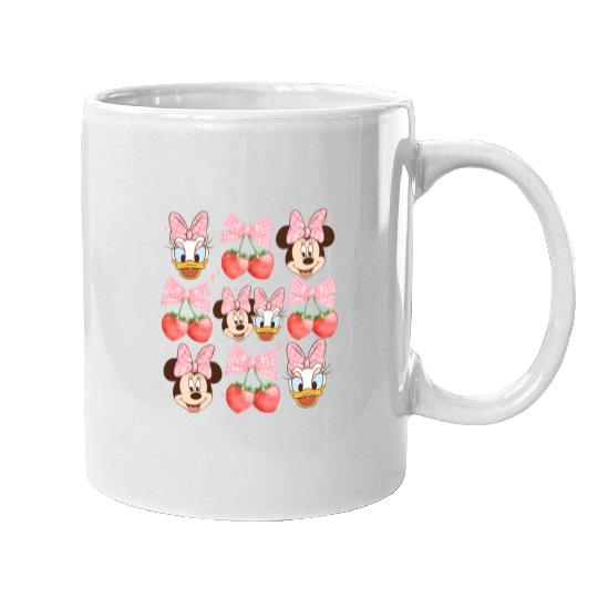 Vintage Minnie And Daisy Pink Bow Mugs, Disney Coquette Strawberry Mugs