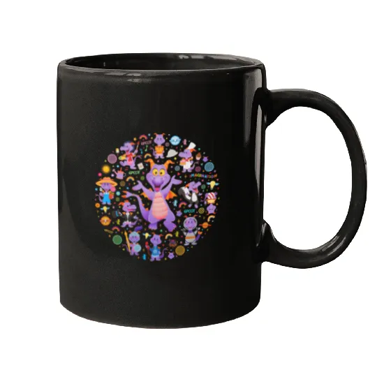 Disney Epcot Figment Mugs, Epcot Figment Mugs, Floral Epcot Mugs