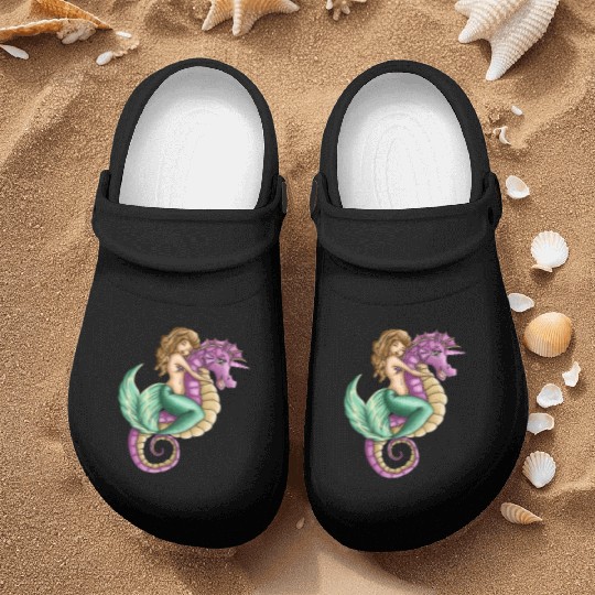 Little mermaid and cute seahorse lovely friendship Nurse Clogs