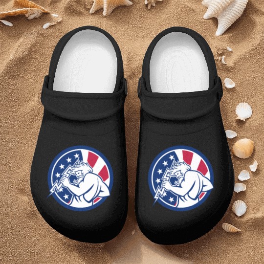 Zeus With Thunderbolt USA Flag Icon Nurse Clogs