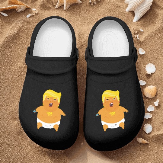 Crying Nappy-clad Orange Baby Trump Nurse Clogs