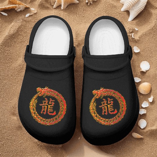 Fire Dragon In Circle with Chinese Dragon Symbol Nurse Clogs
