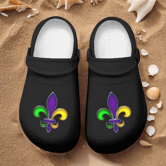 Fleur De Lis Mardi Gras Glossy Lily Nurse Clogs