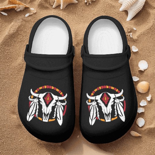 Aztec Pattern Cow Skull Cowboy Indian Mexican Nurse Clogs