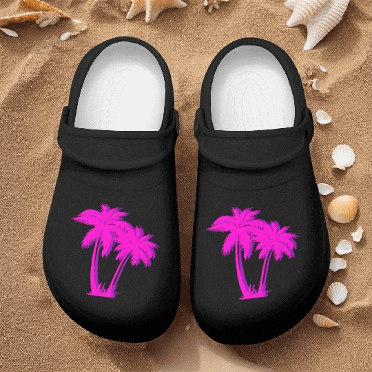 Vaporwave Palm Tree Aesthetic Palm Glitch effect Nurse Clogs