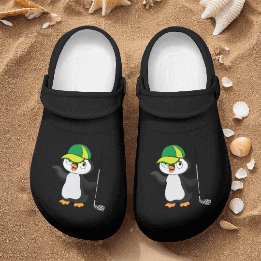 Cute golf penguin Nurse Clogs design for kids