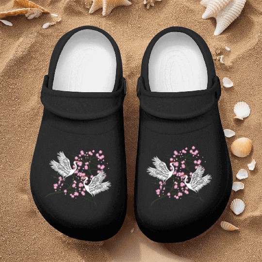 Crane Cherry Blossom Japanese traditional gift Nurse Clogs
