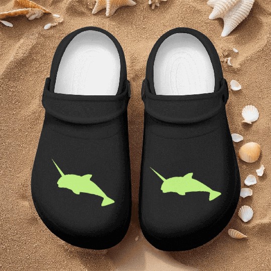 Sharp narwhal in green uniwhale Nurse Clogs