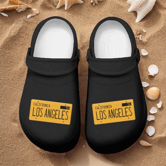 Los Angeles California 1956 yellow license plate Nurse Clogs