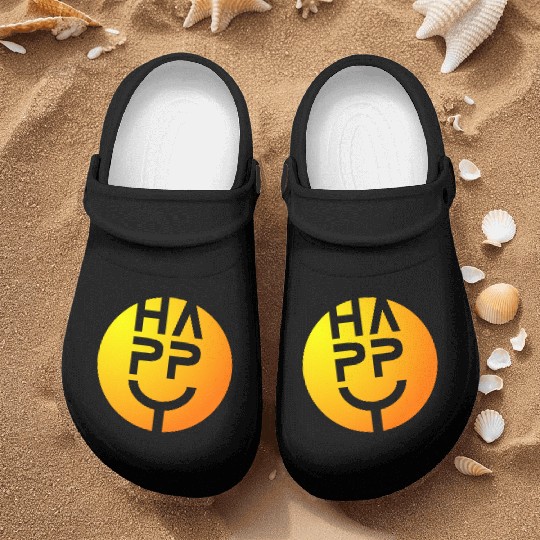 (I am) HAPPY — Round Smiley Typeface Yellow Orange Nurse Clogs