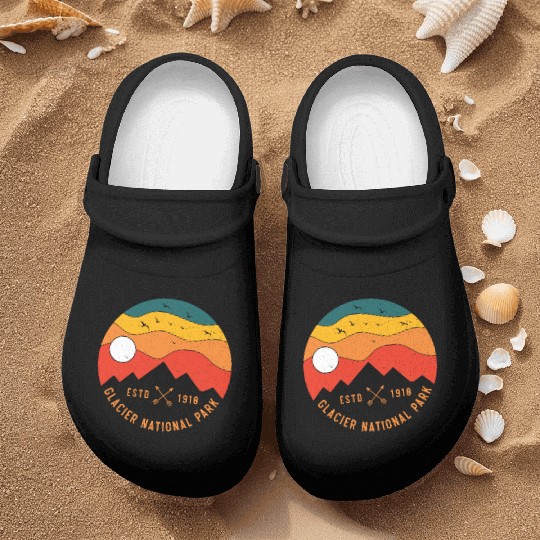 Retro Glacier National Park Montana Souvenir 80s Nurse Clogs