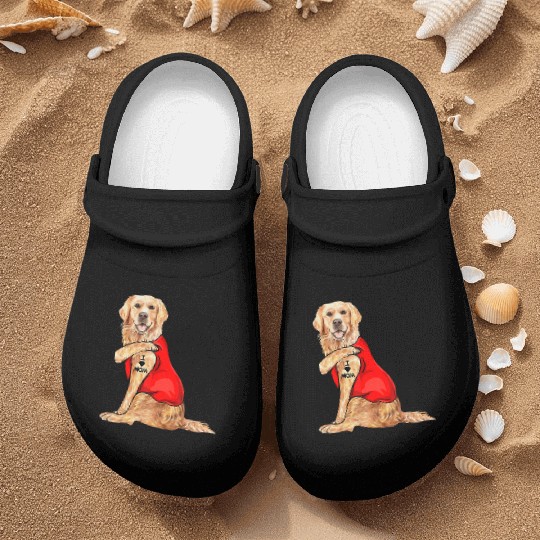 Funny golden retriever Dog I Love Mom Tattoo Nurse Clogs