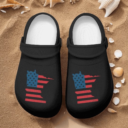 Minnesota Vintage American Flag USA Patriotic Nurse Clogs