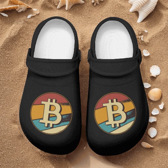 Bitcoin retro sunset crypto design Nurse Clogs