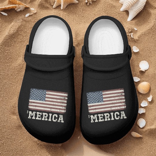 Merica Vintage Usa Flag Nurse Clogs