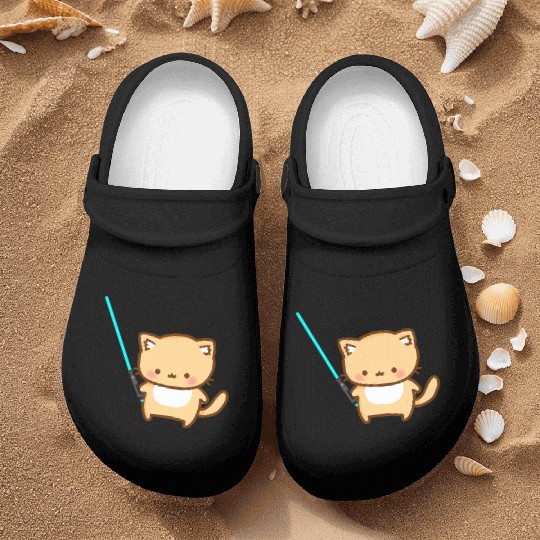 Cute cat with blue lightsaber Nurse Clogs