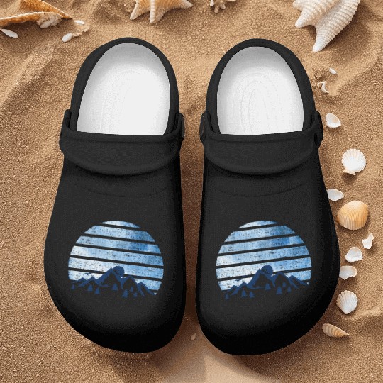 blue Retro Vintage With abstract mountain Nurse Clogs