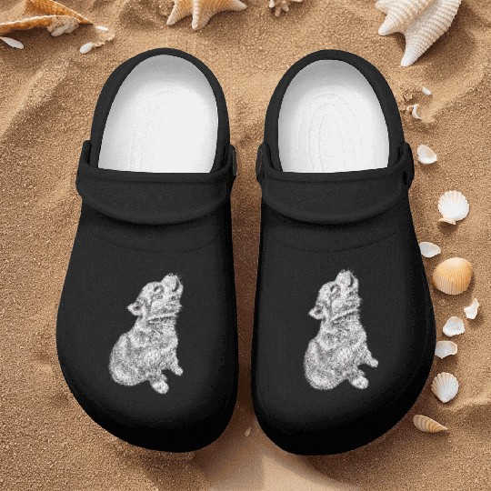Cute Baby Howling Wolf Cub Sketch Nurse Clogs