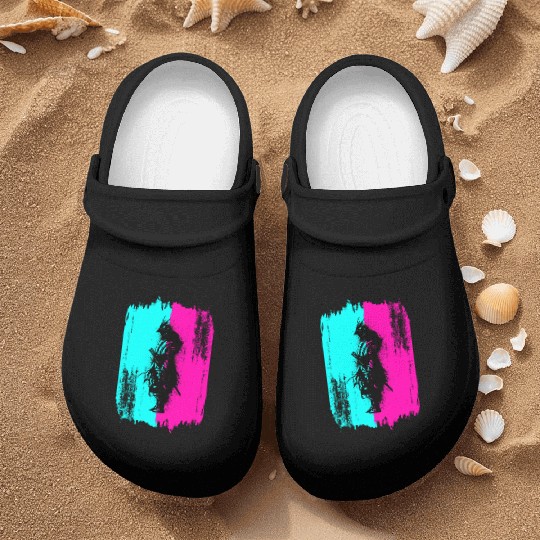 Black Samurai In A Turquoise And Pink Frame Nurse Clogs