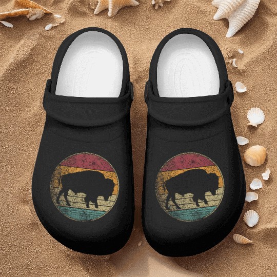 Distressed Buffalo Retro Bison Animal Lover Men Wo Nurse Clogs