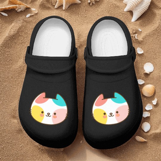 Kawaii Cat Head Multicolored Nurse Clogs