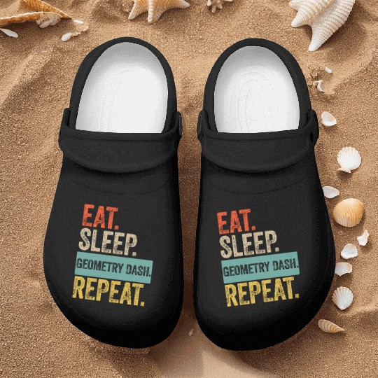 Eat sleep geometry dash repeat retro vintage Nurse Clogs