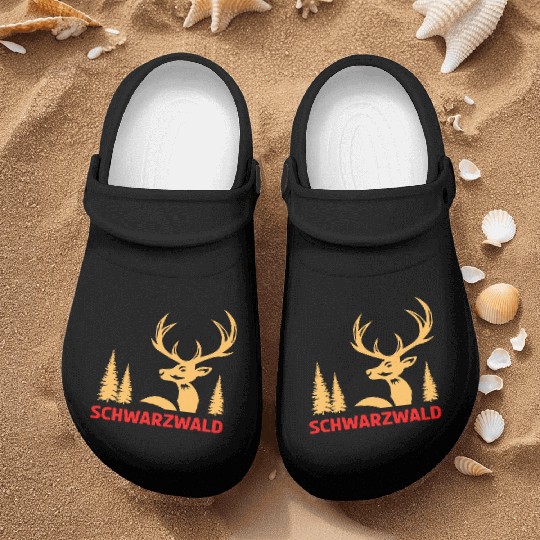 Red deer in the forest design for Black Forest Nurse Clogs