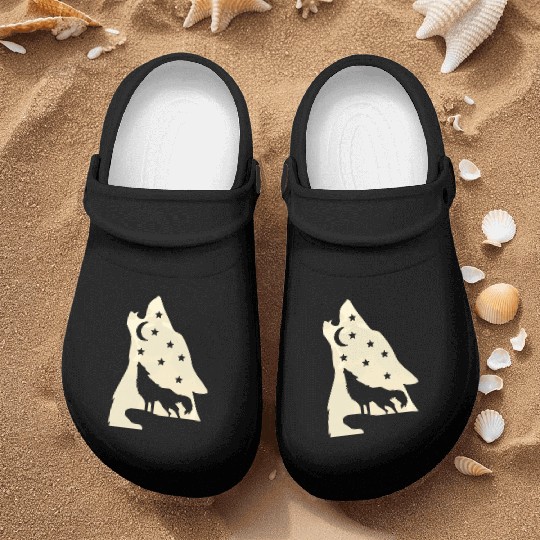Wolf silhouette howling wolf moonlight Nurse Clogs
