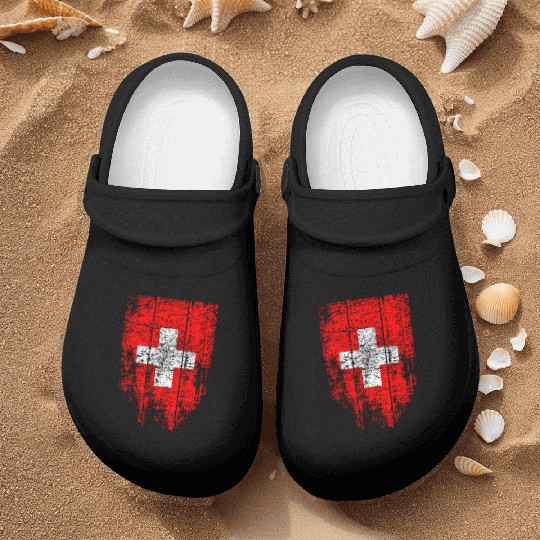 Switzerland Swiss Flag Vintage Distressed Graphic Nurse Clogs