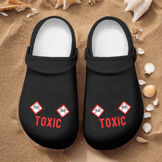 RELIGION Is TOXIC Skull Crossbones toxicity symbol Nurse Clogs