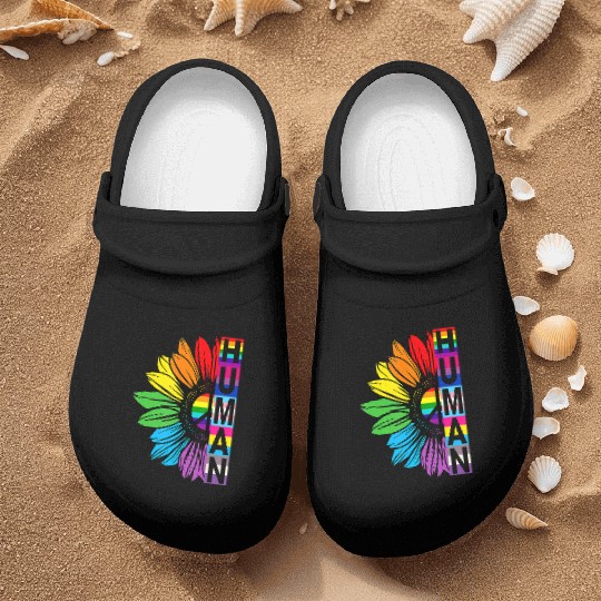HUMAN Sunflower LGBT Flag Gay Pride Month LGBTQ Nurse Clogs